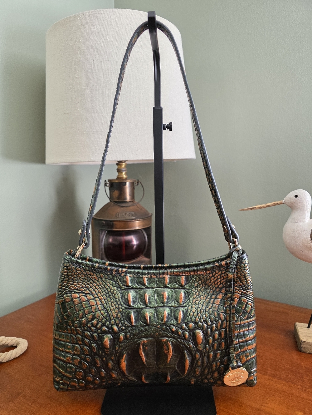 Brahmin Anytime Mini Samba Melbourne Croc Embossed Leather Shoulder Bag